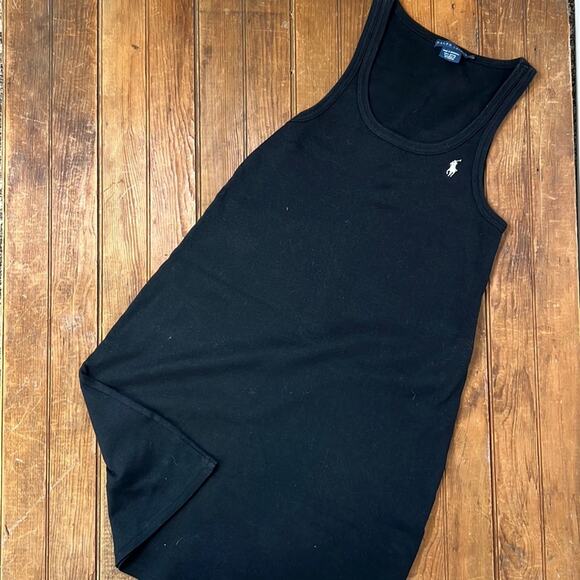 Vintage Y2K Ralph Lauren racer back sleeveless black t shirt mini dress size lge - Picture 1 of 6